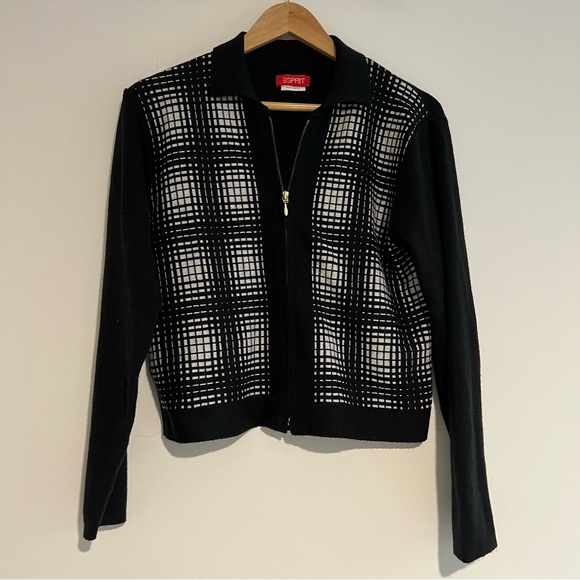 Vintage Esprit wool zip-up collared polo plaid sweater - Picture 2 of 4